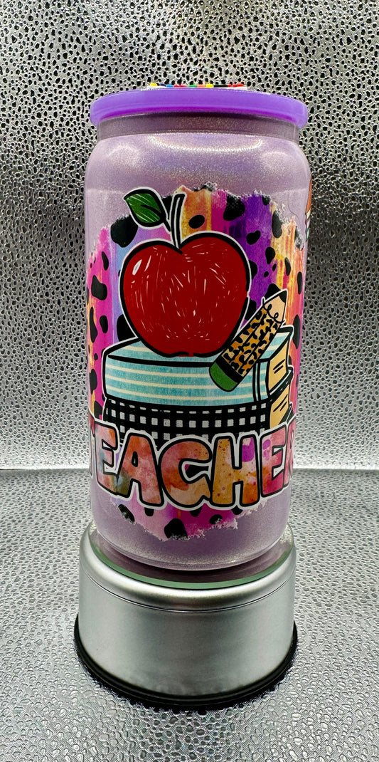 Purple Shimmer Teacher Glass Drink Can