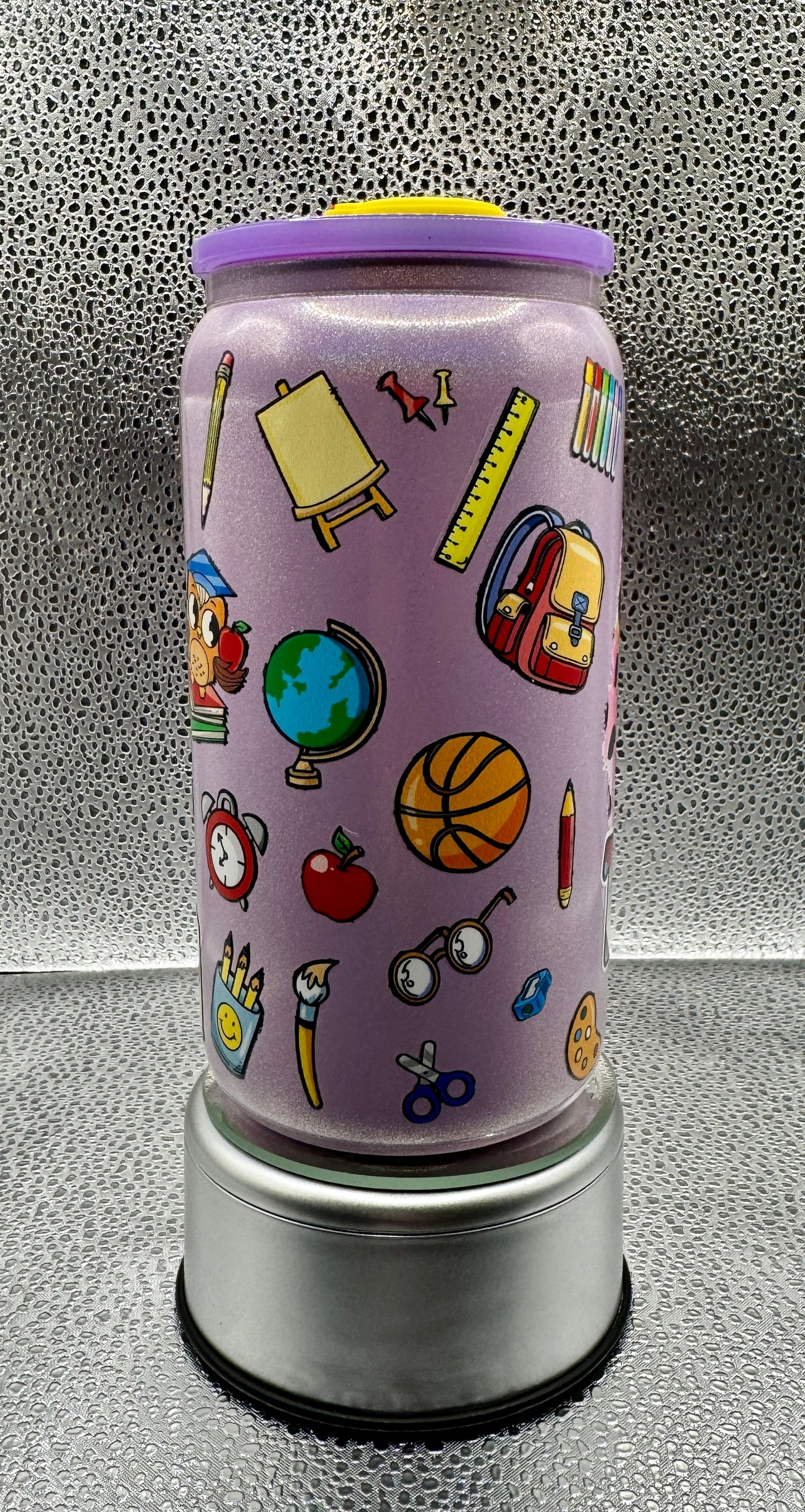 Purple Shimmer Teacher Glass Drink Can