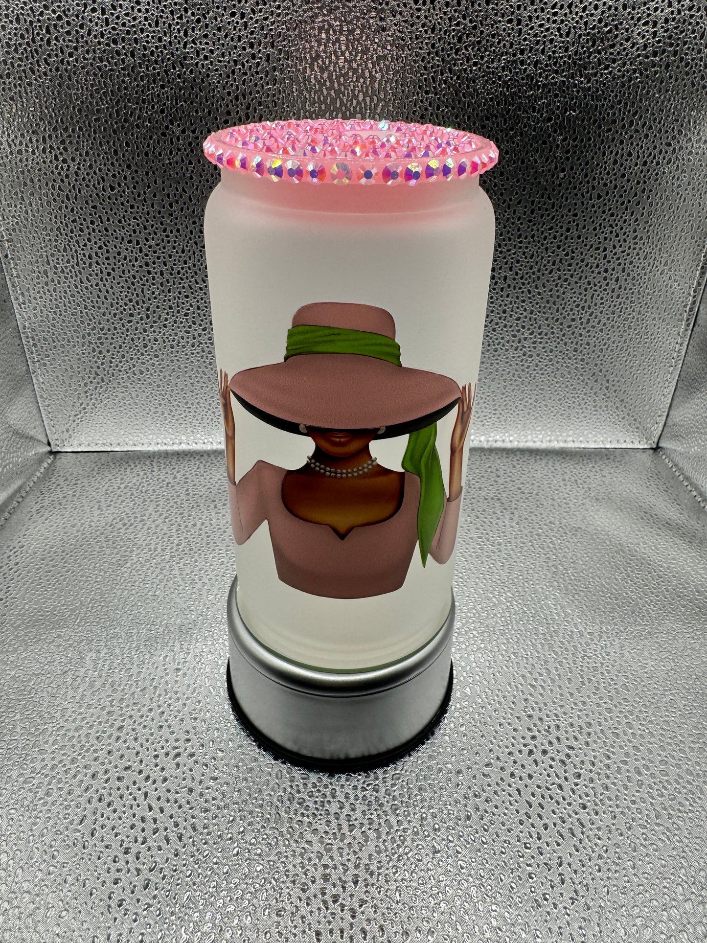 Pink & Green Frosted Glass Drink Can