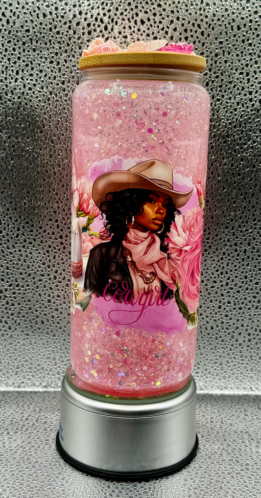 Cowgirl Snow Globe Drink Tumbler