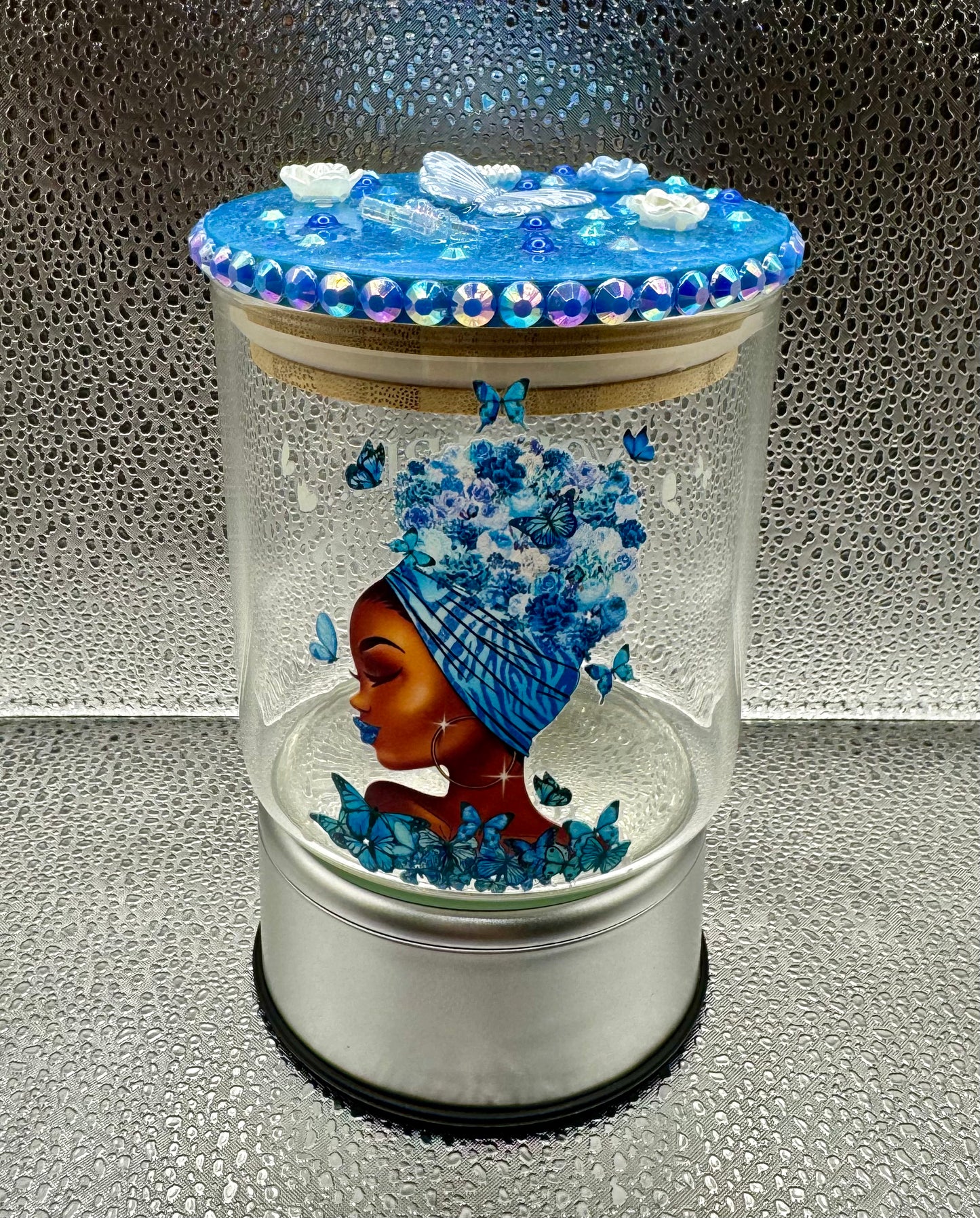 Blue Butterfly Glass Jar