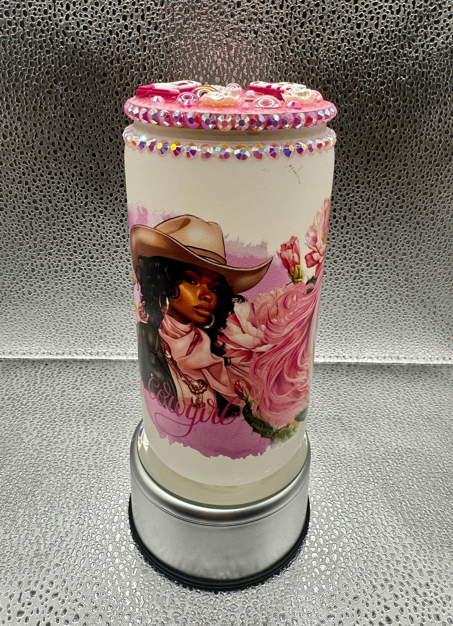 Cowgirl Rhinestone Frosted Drink Can