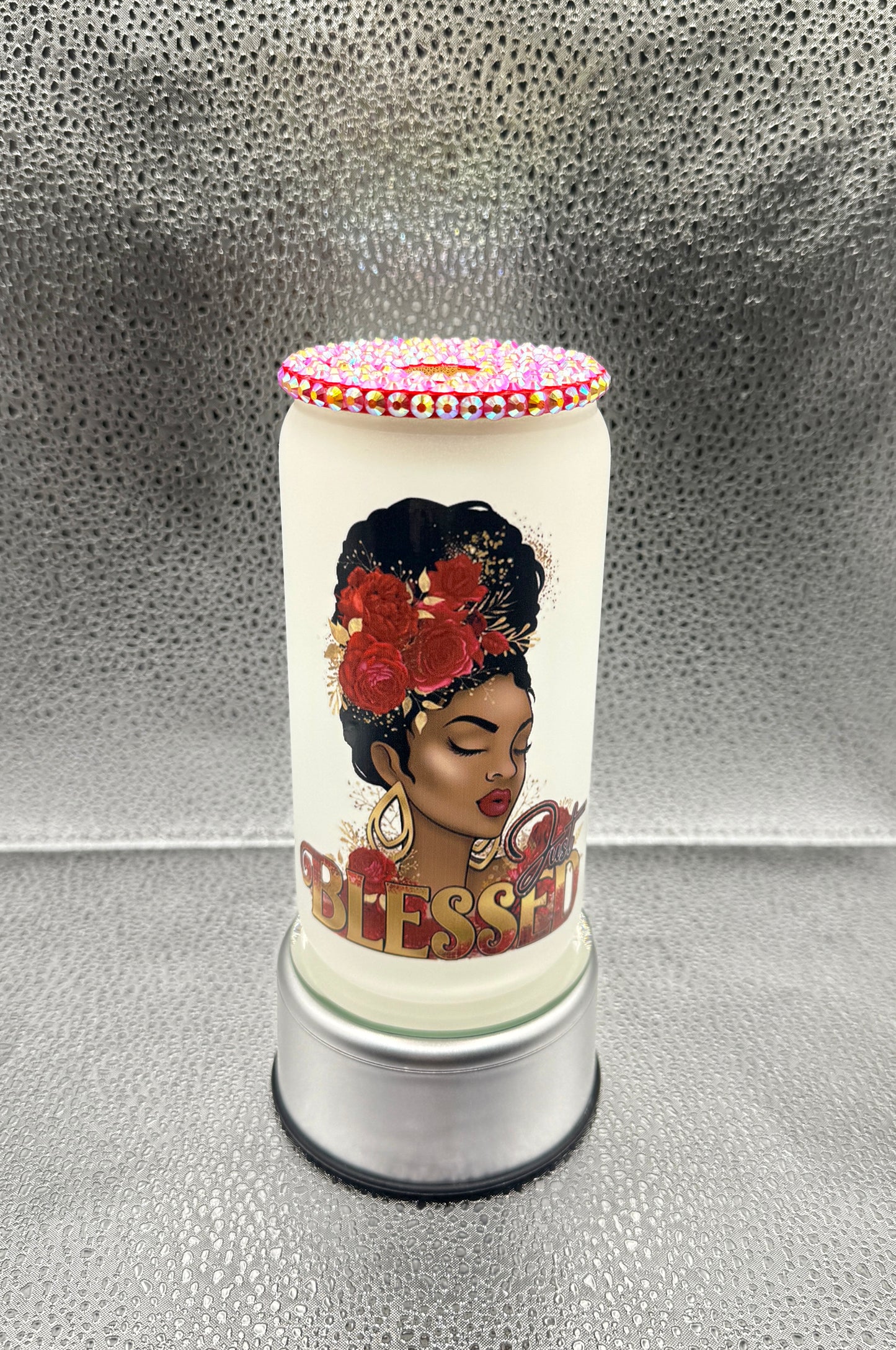 Blessed Red Lady Glass Drink Can